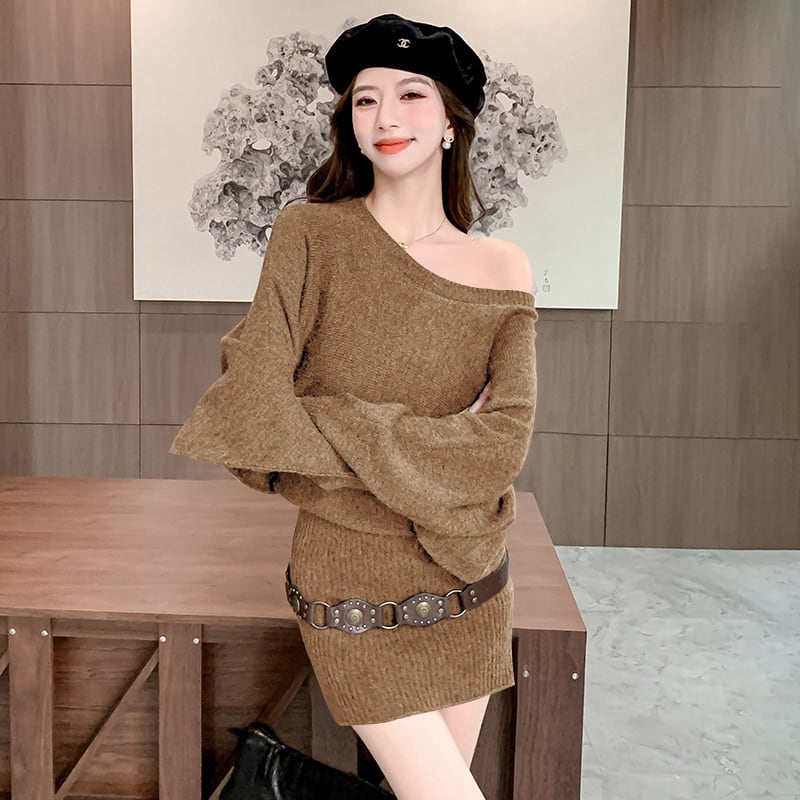 【dress】オフショルダーニットミニワンピース　N2771