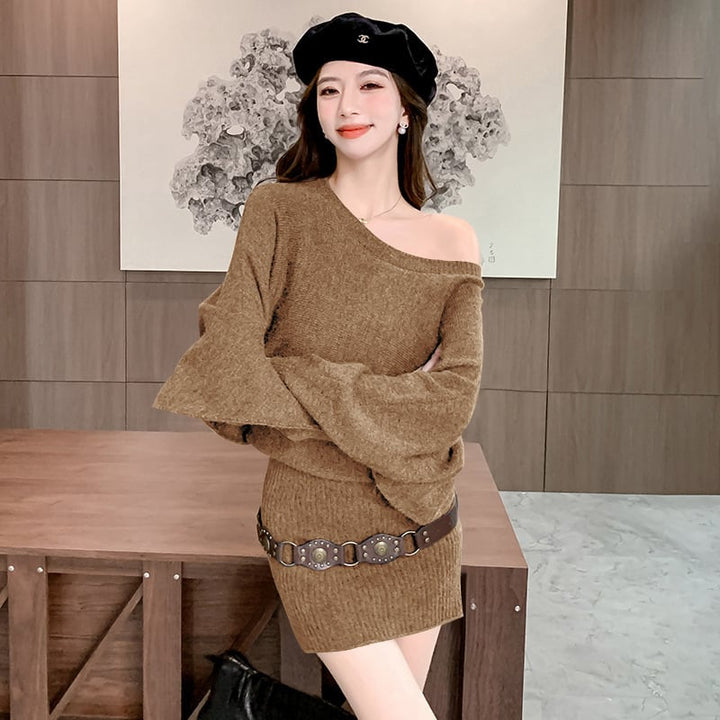 【dress】オフショルダーニットミニワンピース　N2771