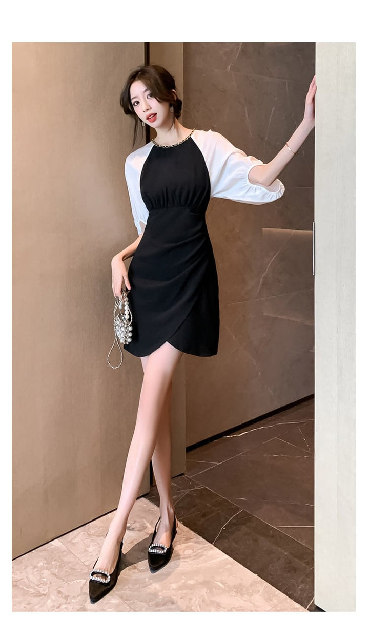 【dress】高級感 エレガント切り替えデートワンピース　M17499