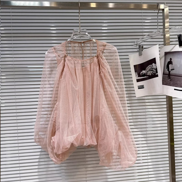 【tops】チュールフェイクレイヤードトップス Q8388