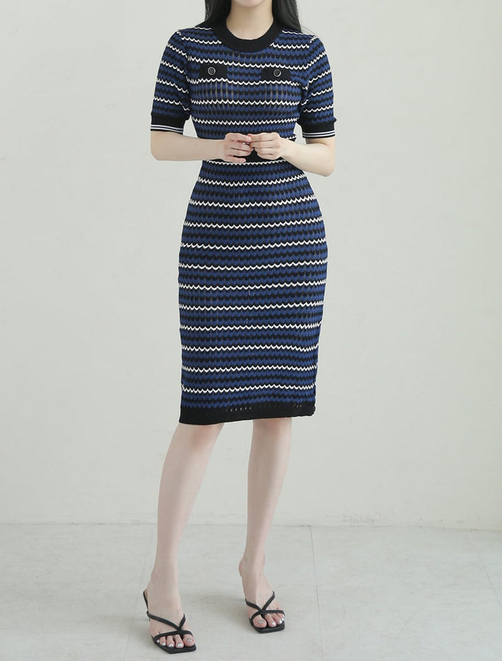 【dress】ボーダー柄ニットワンピース　M24916