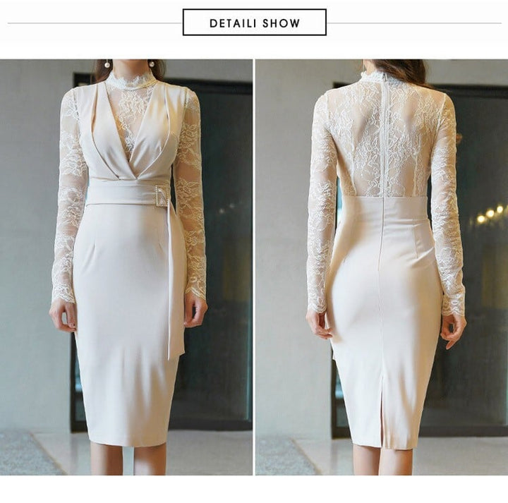 【dress】レース切り替えデートワンピース韓国系着心地良い　M17157