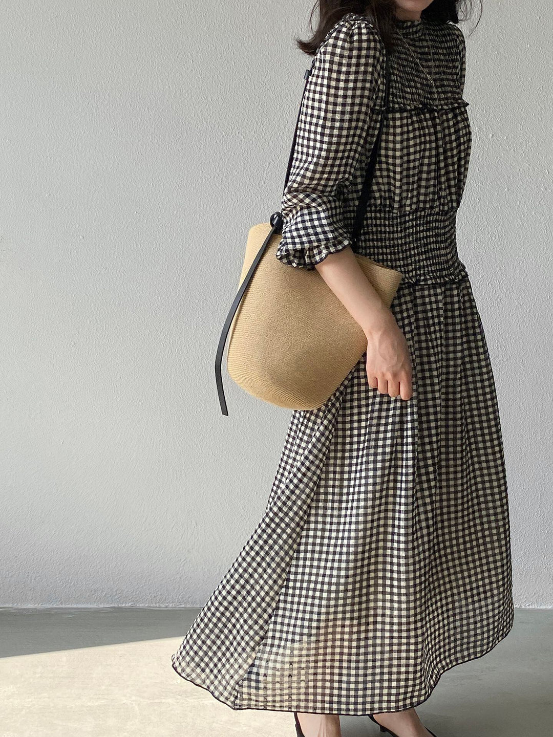 【dress】チェック柄ロングワンピース Q8249