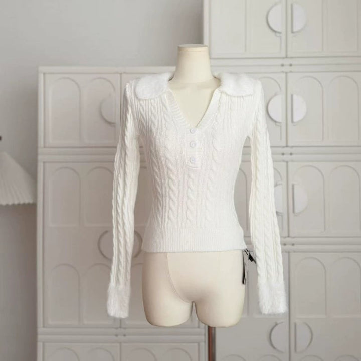 【tops】ファードッキングニットトップス Q7627