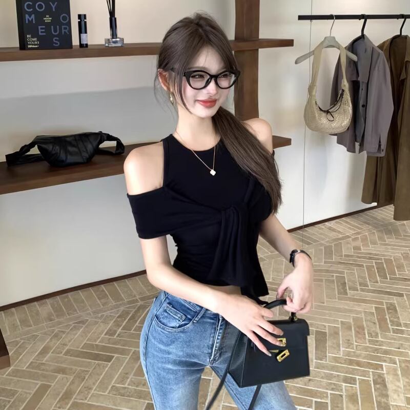 【tops】オープンショルダーフェイクレイヤードトップス Q8296