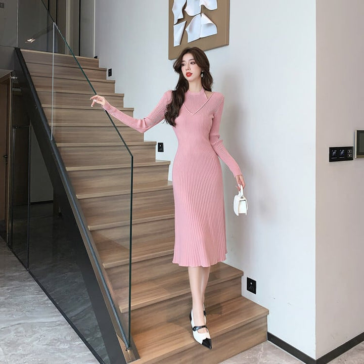 【dress】細身効果抜群♪エレガントニットワンピース　M17583