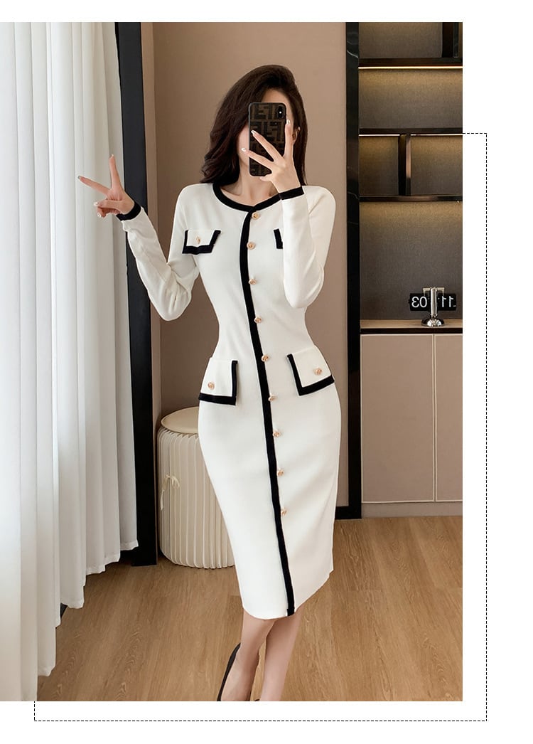 【dress】ボタンデザインニットワンピース　M18396
