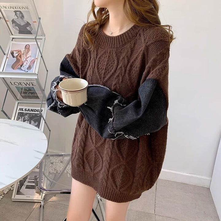 【tops】デニム切り替えニットセーター　M26797