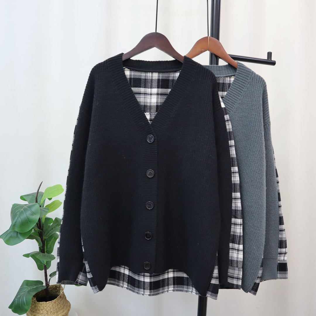 【outer】チェック柄ドッキングニットカーデ　M18259
