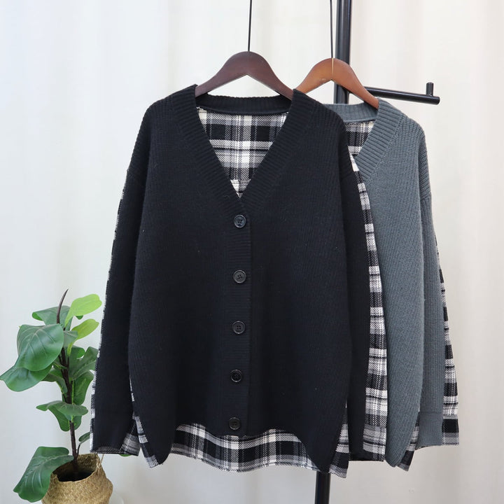 【outer】チェック柄ドッキングニットカーデ　M18259