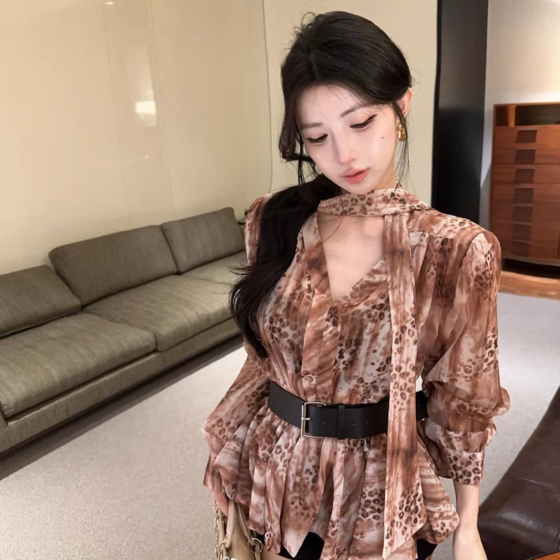 【tops】ベルト付きシフォントップス Q8336