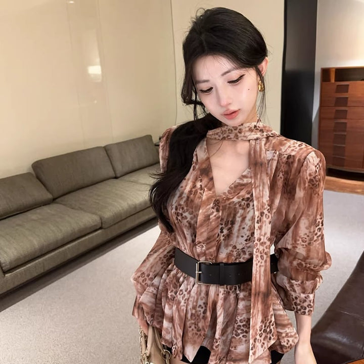 【tops】ベルト付きシフォントップス Q8336