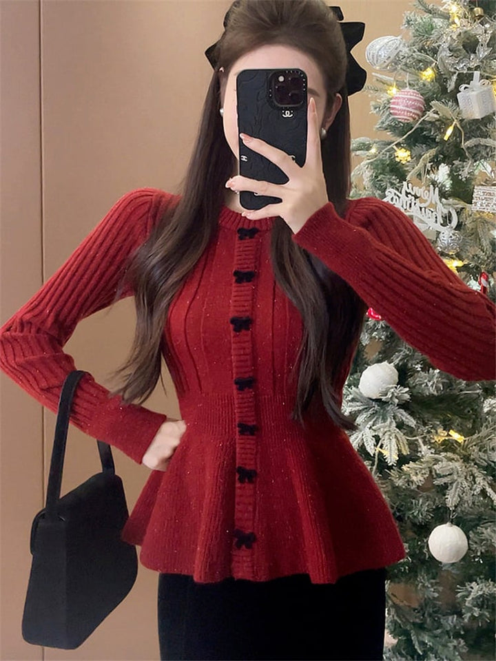 【tops】リボン付きニットセーター　M25810