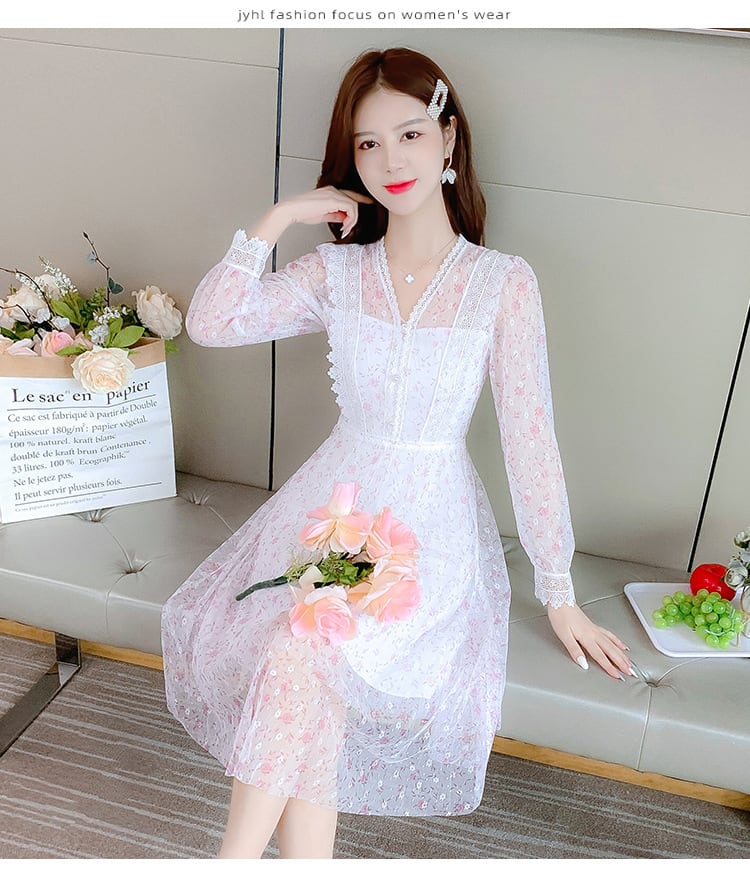 【dress】人気アイテム ! スウィートレース花柄ワンピース　M17265