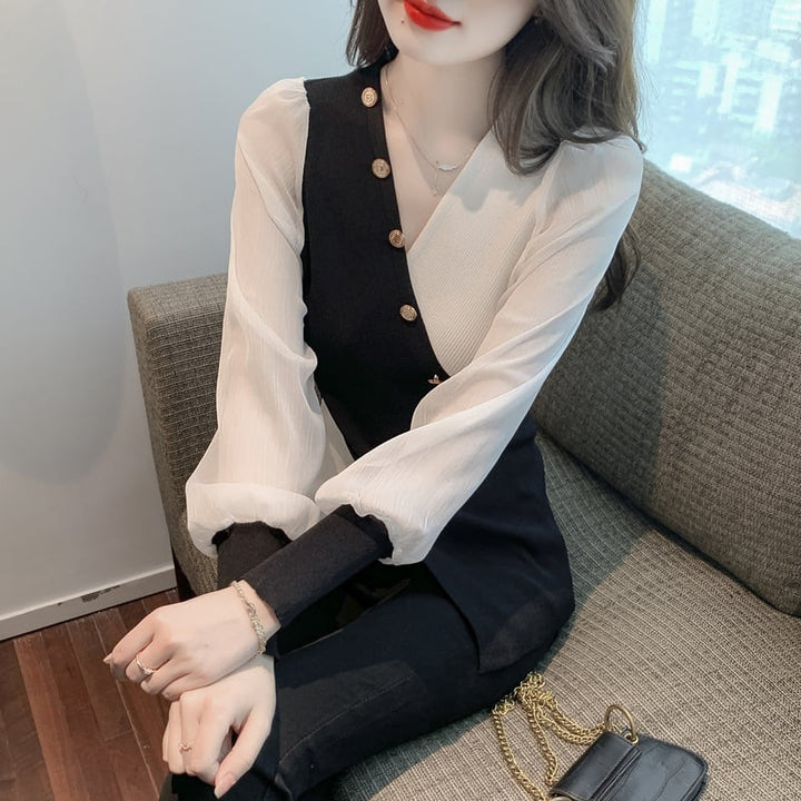 【tops】ドッキングニットトップス　M29381