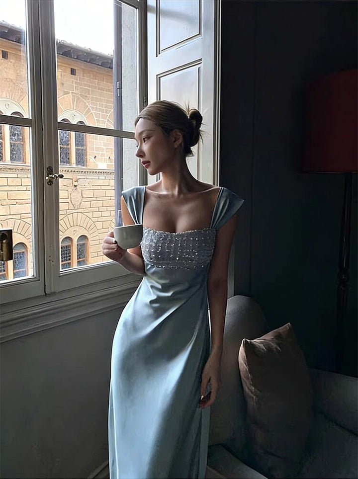 【dress】ラインストーン付きロングキャミワンピース Q8391