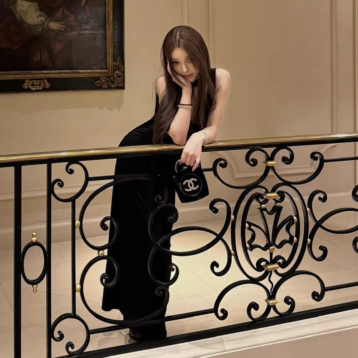 【dress】スカーフ付きノースリーブリボンロングワンピース Q7817