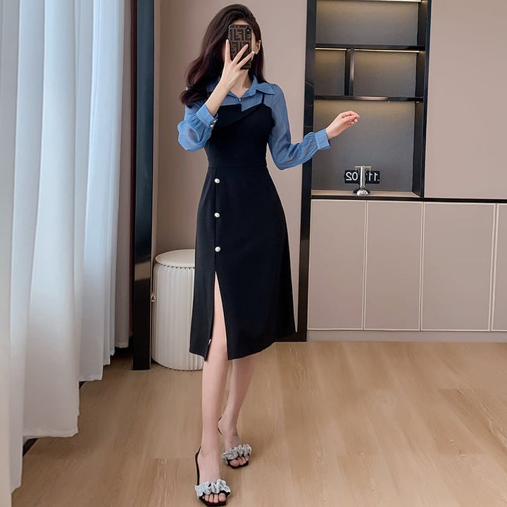 【dress】人気を独占中 切り替えシャツワンピース　M17307