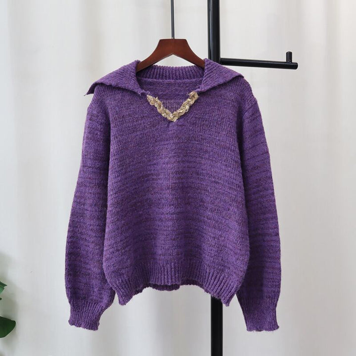 【tops】折り襟ニットセーター　M28374