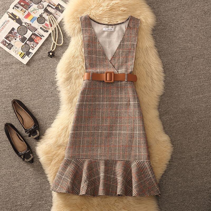 【dress】チェック柄マーメイドベストワンピース　N2255