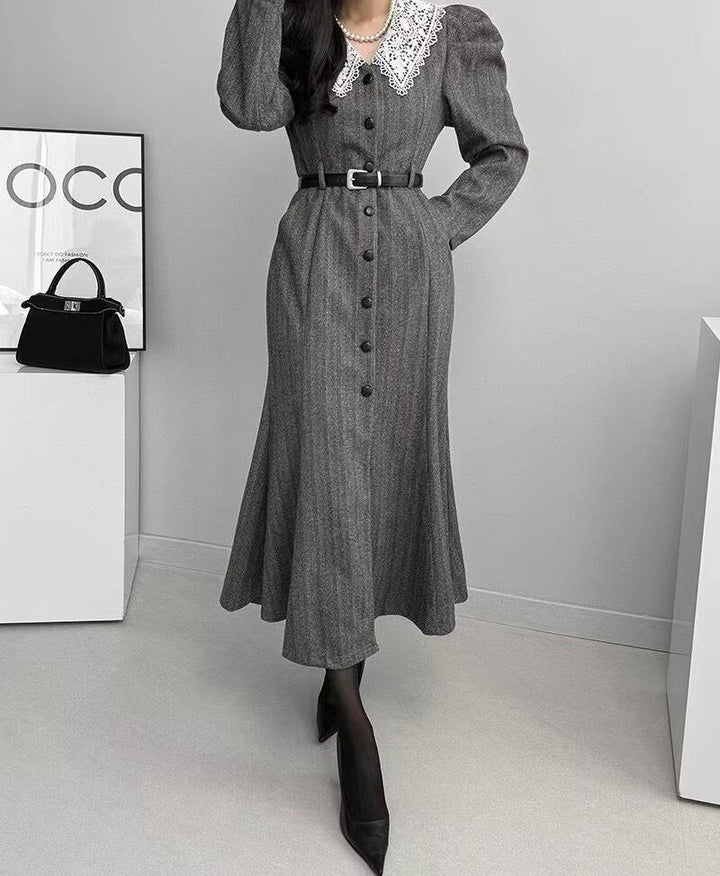 【dress】レース切り替ワンピースベルト付き　M26881