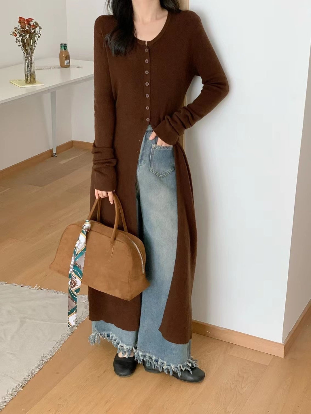 【outer】ロング丈スリットニットカーデ　M26799