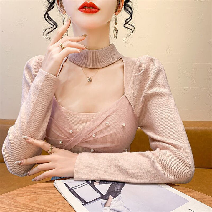 【tops】パールチュールコンビニットトップス　M28267