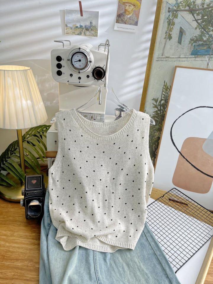 【tops】ノースリーブドット柄トップス　M24555