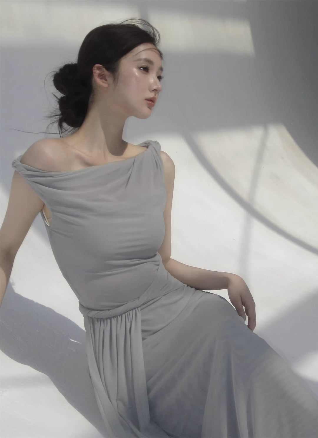 【dress】オフショルダーチュールロングワンピース Q8378