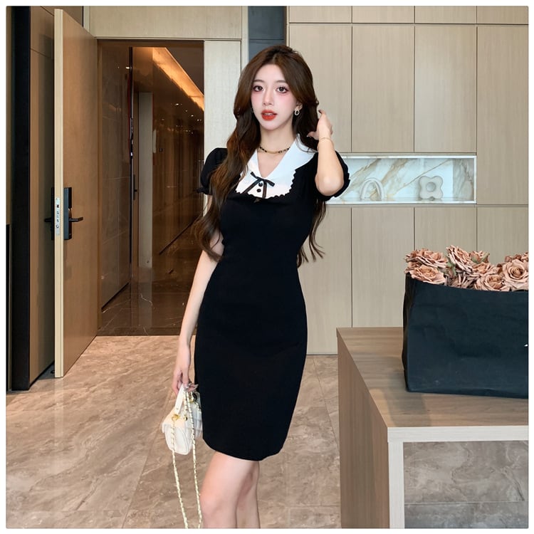【dress】気質満点大人可愛い薄手ニットワンピース着瘦せ　M16874