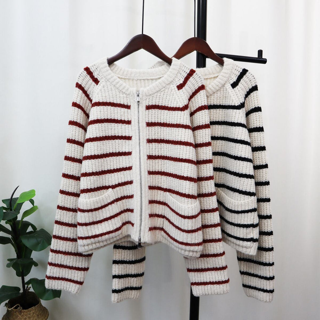 【outer】ボーダー柄ニットカーデ　M18750