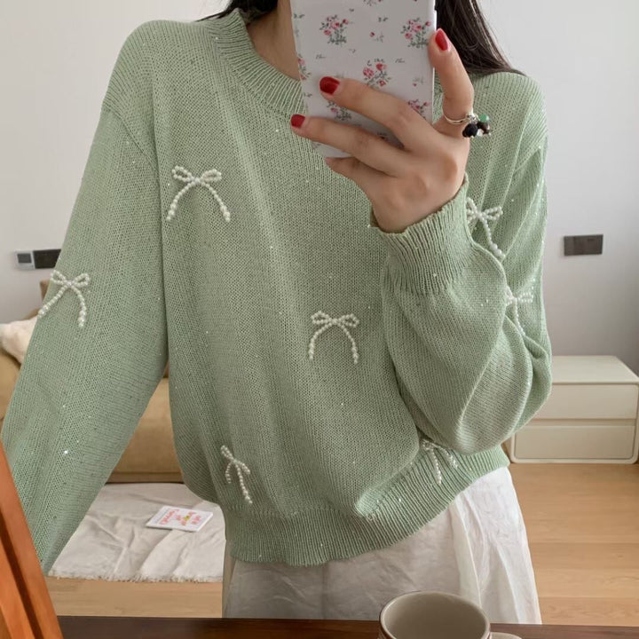 【tops】リボン付きニットセーター　M25774