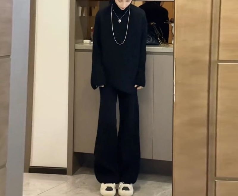 【set】ハイネックセーター×ワイドパンツニットセット　M17708