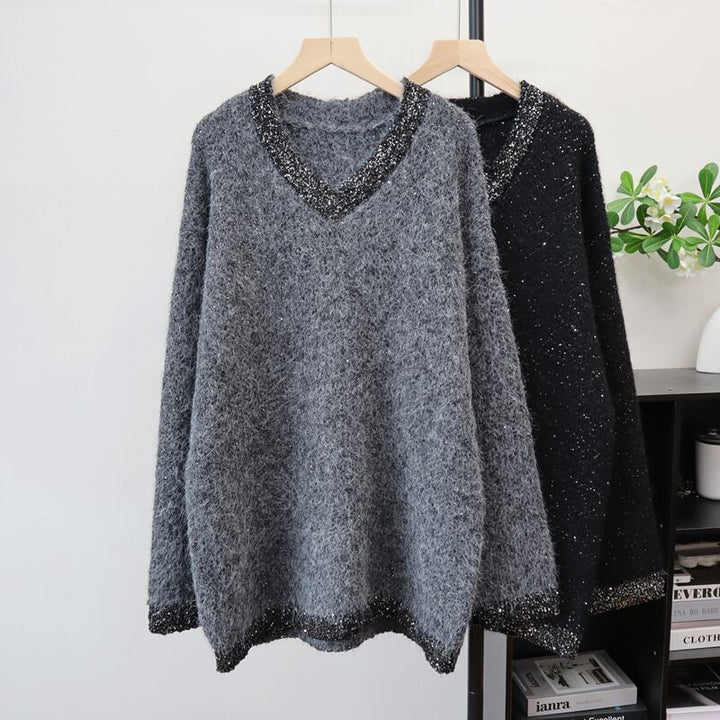【tops】スパンコール付きニットトップス Q7435