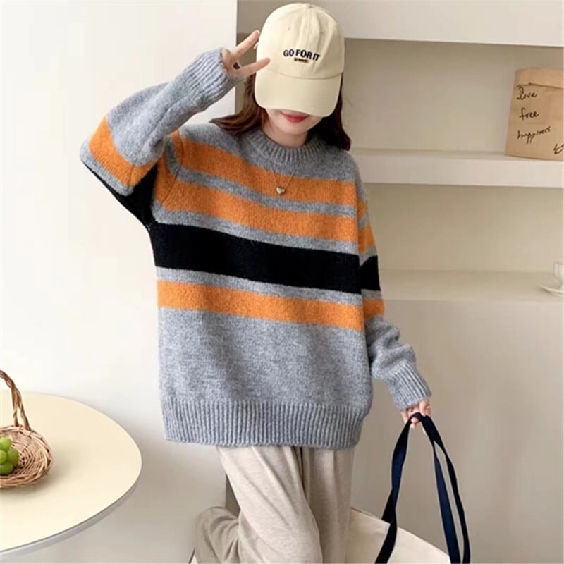【tops】ボーダー柄ニットセーター　M19336