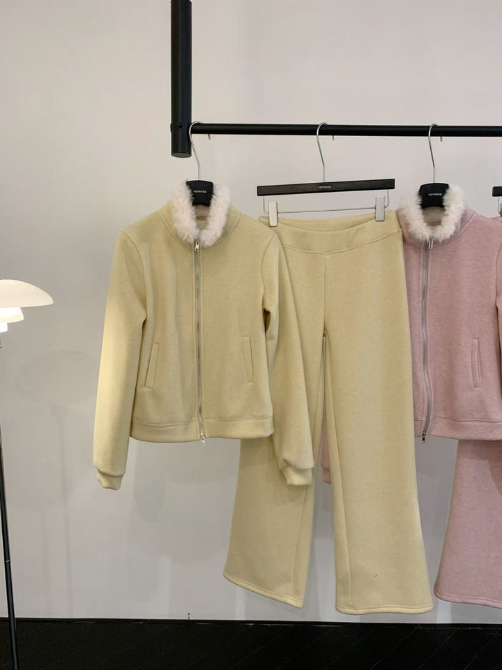 【set】ファーネックパーカー×ワイドパンツセット  K0670