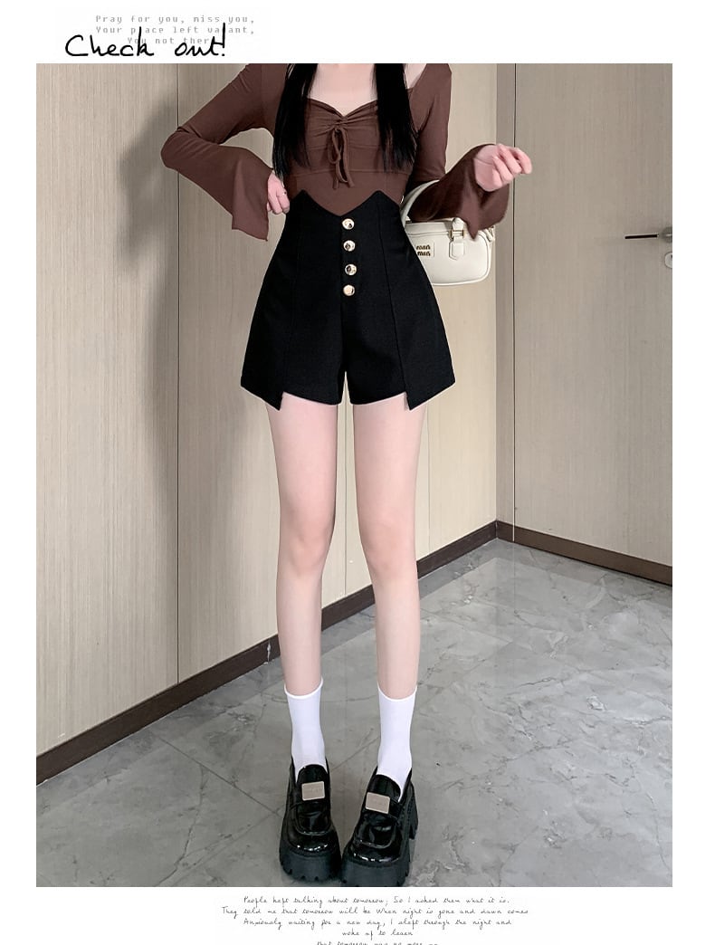 【bottoms】ハイウエストショートパンツ　M29466