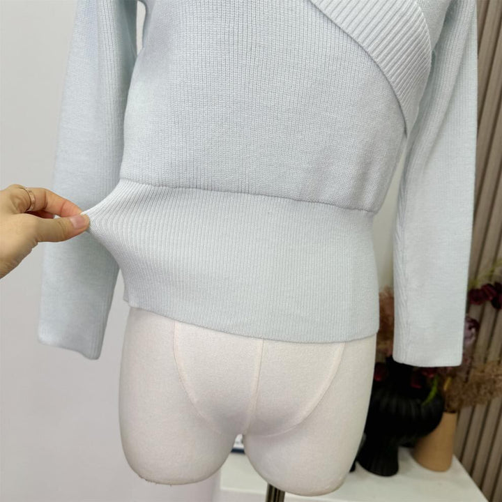 【tops】Vネックオフショルダーニットトップス　M28943