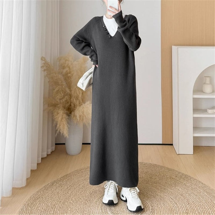 【dress】マフラー付きロングニットワンピース Q7315