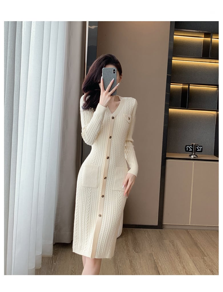 【dress】アウトポケットニットワンピース　M18255