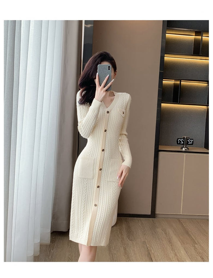 【dress】アウトポケットニットワンピース　M18255