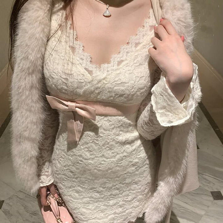 【dress】Vネックレースワンピース Q7232
