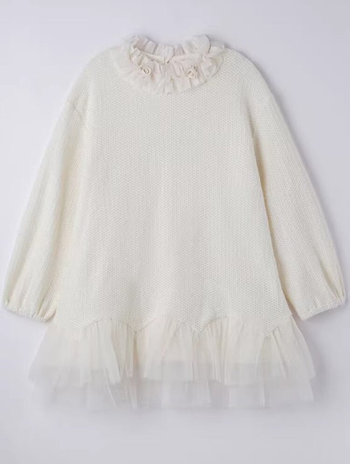 【dress】チュールドッキングフリルネックニットワンピース Q7965