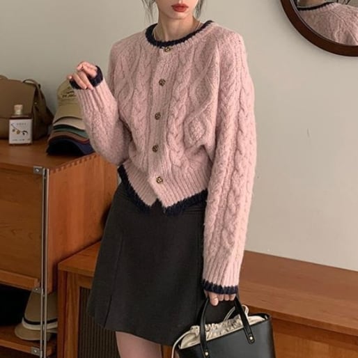 【outer】クルーネックニットカーデ　M18147