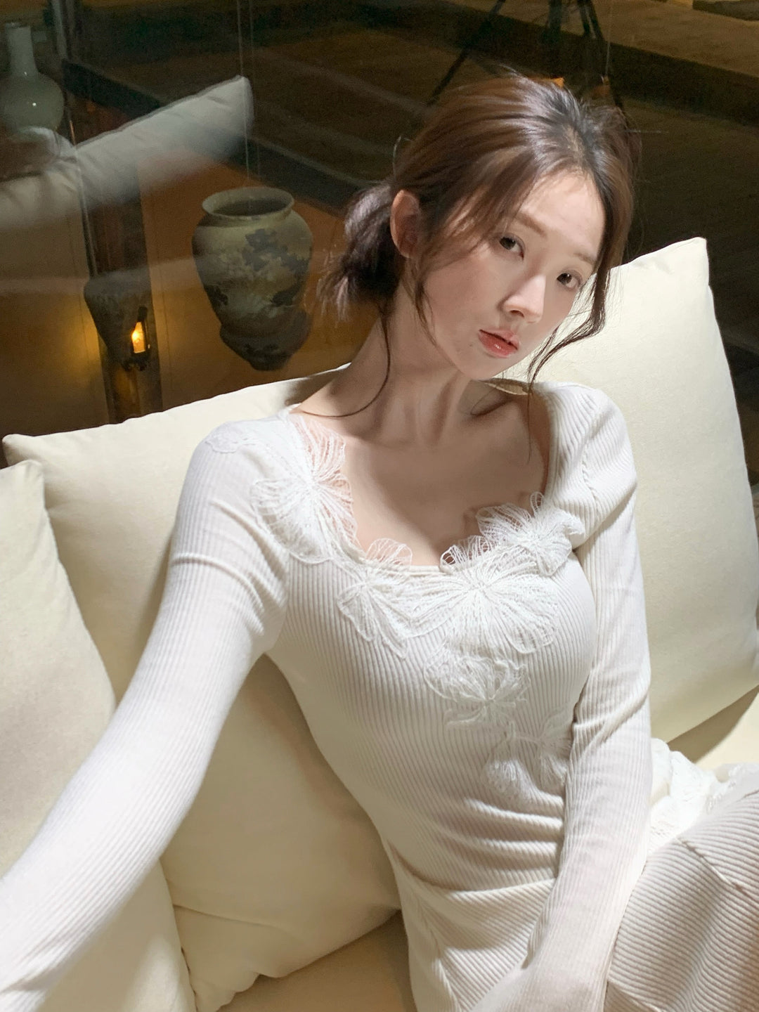 【dress】レーストリミングニットワンピース　N3465