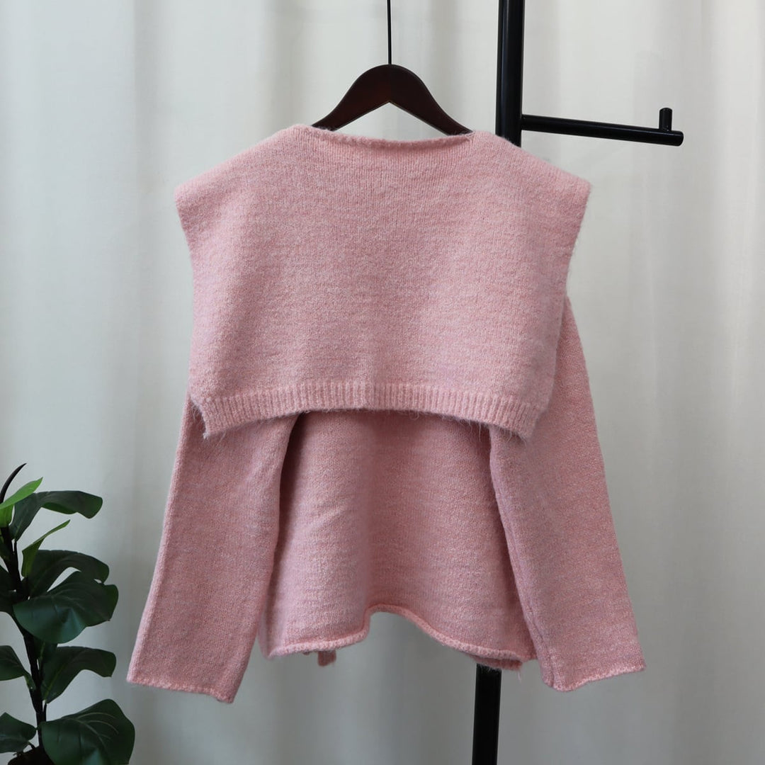 【tops】クルーネックニットセーターマフラー付き　M18174