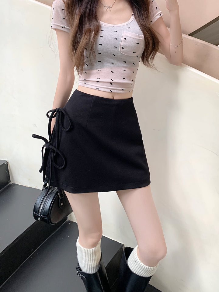 【bottoms】リボン付きウエストスカート　M24692
