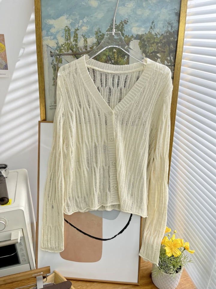 【outer】カットワーク薄手ニットカーデ　M24937