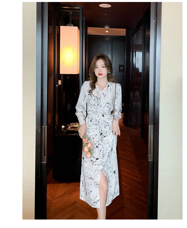 【dress】話題沸騰中 オシャレエレガントスリットワンピース　M16821