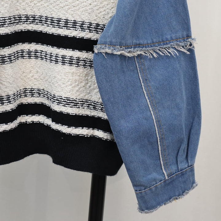 【outer】ボーダー柄ドッキングニットカーデ　M18291